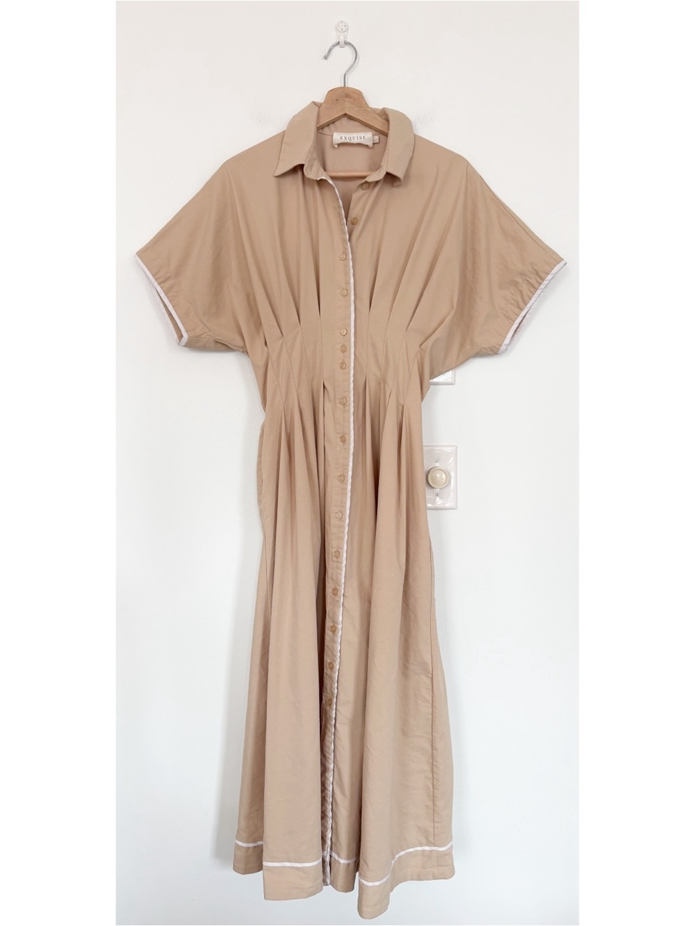 Anthropologie || Exquise Tobie Janie Midi Shirt Dress Fit + Flare Beige Tan S - Picture 2 of 10